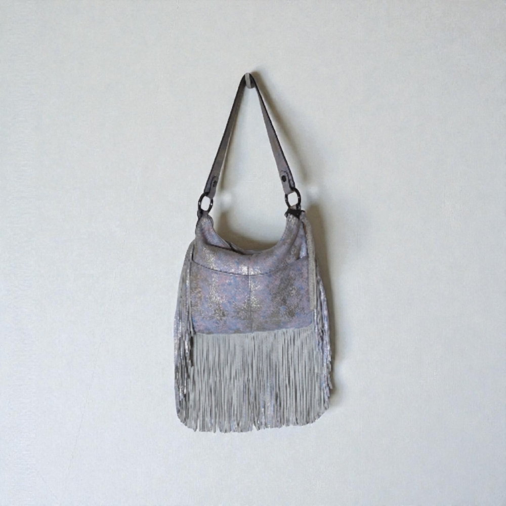 Aimee Kestenberg Beach Babe Fringe Distressed Metallic Leather Hobo Bag - Picture 7 of 11